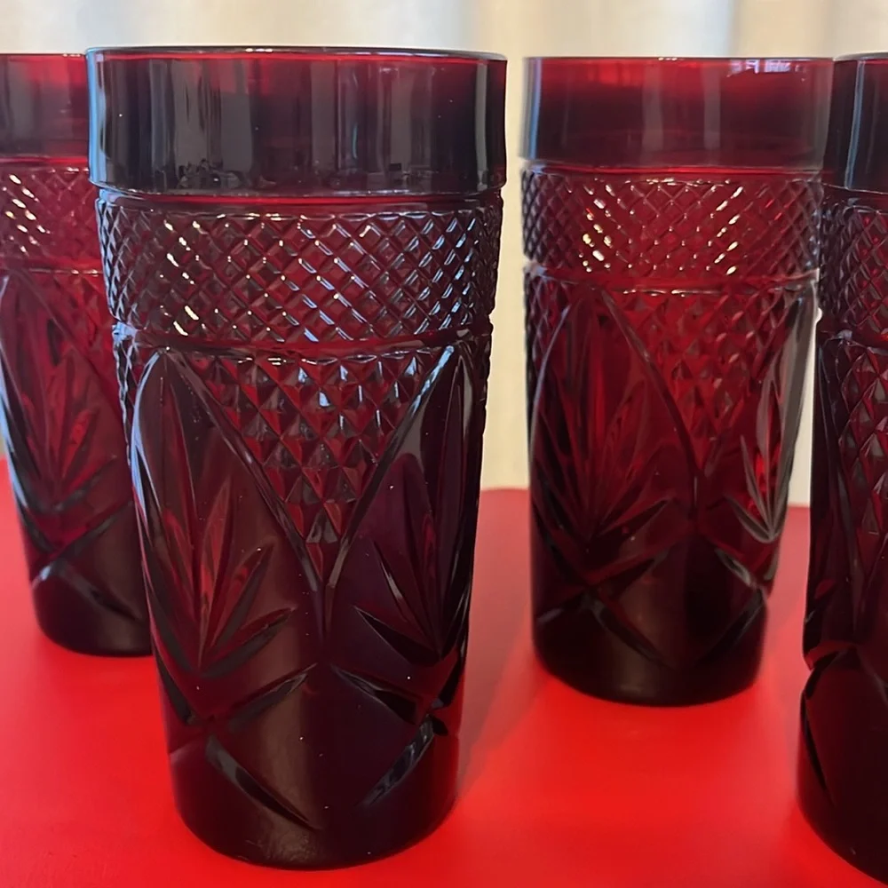 Set Of 4 “Antique Ruby” Red Tumblers Cristal D’arques-Durand